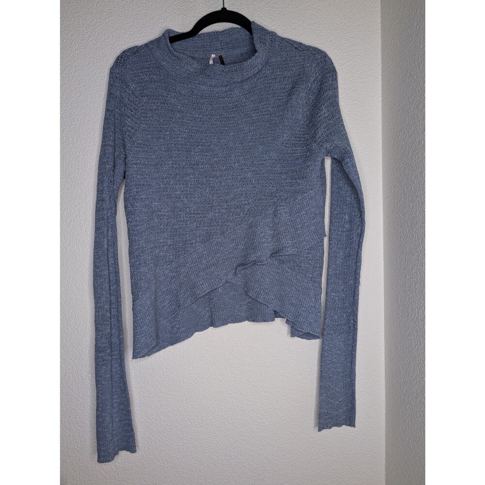 Free People Blue Thermal Knit Asymmetrical Long Sleeve Top M Boho